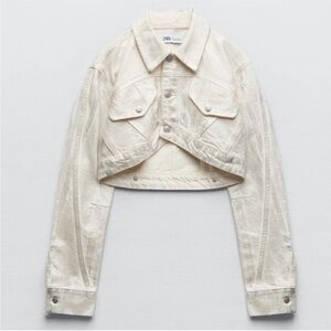 Zara Off-White Metallic Cropped Denim Jacket